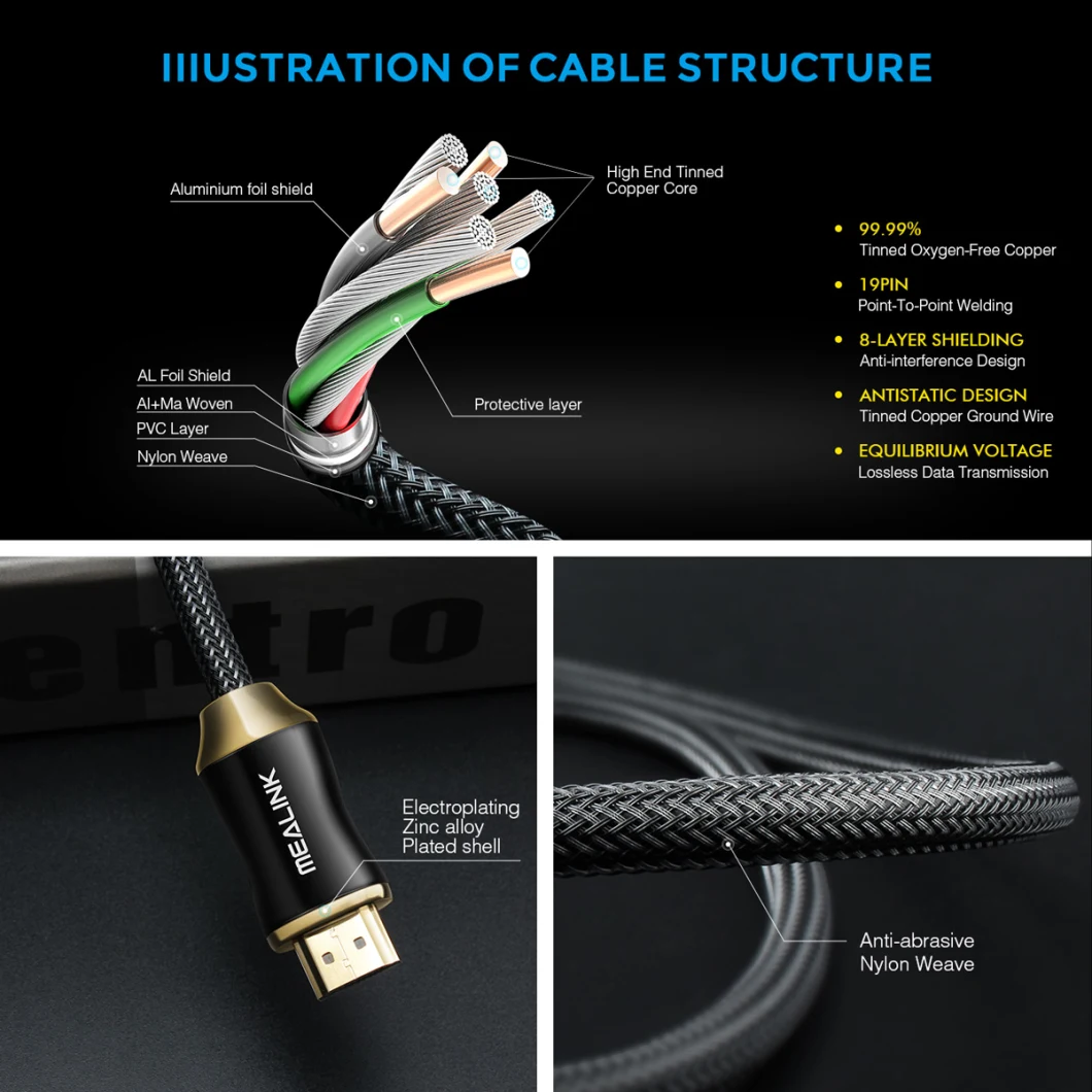 Ultra High Speed with HDMI 2.0 Cable (with 4K@60Hz 2160p 18gbps 1080P Hdr, 3D)