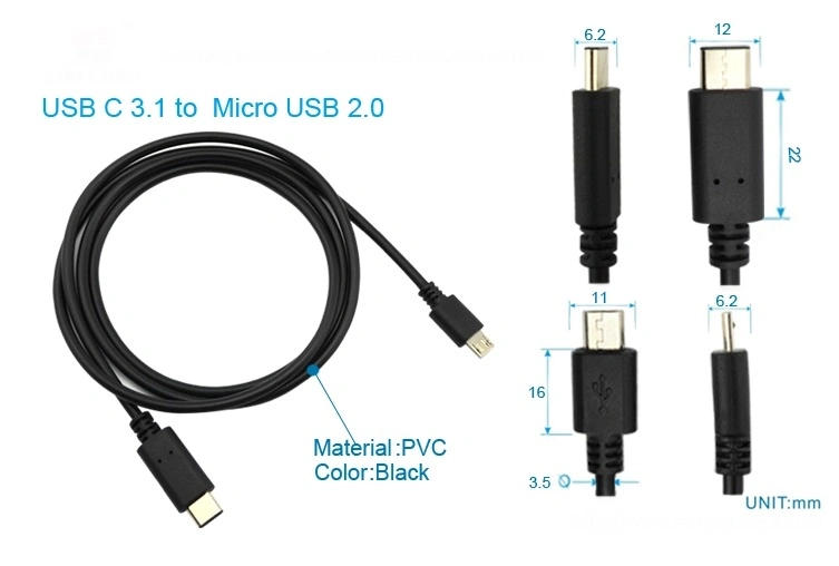 90 Degree Angle USB 3.1 Type C Male to Micro USB 2.0 Male Sync OTG Charge Data Transfer Cable