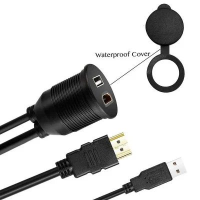 Cavo HDMI USB 2.0 per montaggio a pannello per auto Cavo di prolunga impermeabile maschio-femmina